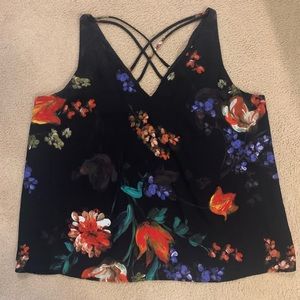 Express Black Foral Chiffon Tank, Size XL